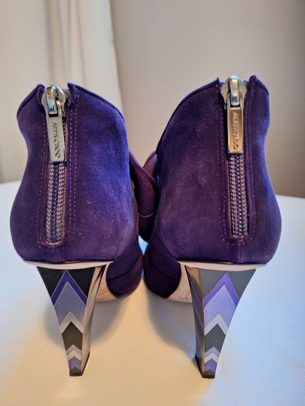 Jimmy Choo Colorblock heel purple suede booties - Picture 7 of 16